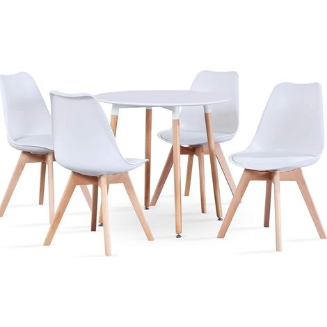 ORION91 Conjunto Mesa 80 cm + 4 Sillas SIRIO Acolchadas Color Blanco - Estilo Nórdico Ideal para Comedor, Oficina, Salón, Terraza Juego - SpazioLuzio (1/5)