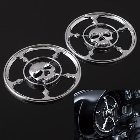 Pièces de modification pour motos Harley Glide, cache chromé en forme de crâne pour haut-parleur avant modifié. (1/5)