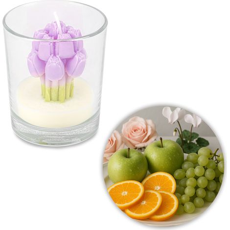 Candela profumata in cera di soia MollyNails, bouquet di tulipani viola e nebbia blu, 190 g (1/5)
