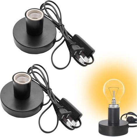 Lot de 2 Pieds de Lampe de Table Vintage E27 Avec Interrupteur à Câble, Max. 100 W, Noir, Ampoule Non Incluse (1/5)