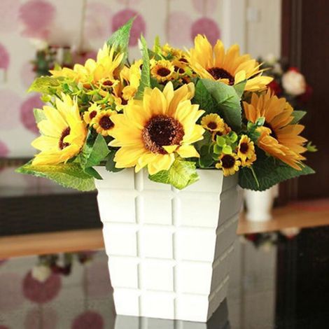 Bouquet De Tournesols Artificiels - Fleur En Soie Et Plastique - Décoration Intérieure Extérieure Pour Mariage Fête Jardin - 7 Branches Par Bouquet (1/5)
