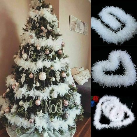 Boa en plumes blanches pour sapin de Noël, lot de 5 x 2 m – guirlande moelleuse, ruban boa pour décorations festives de Noël et fêtes (1/5)