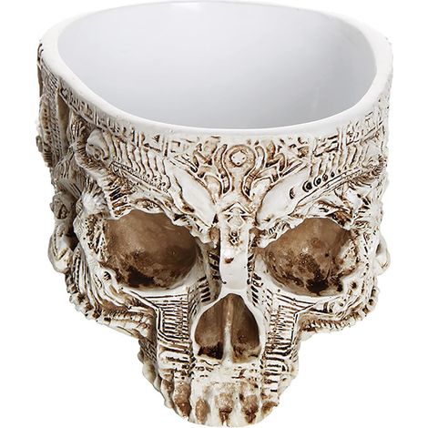 Pot de fleurs en résine sculptée en forme de crâne, style squelette, idéal pour Halloween, comme cache-pot, cendrier, décoration d (1/5)