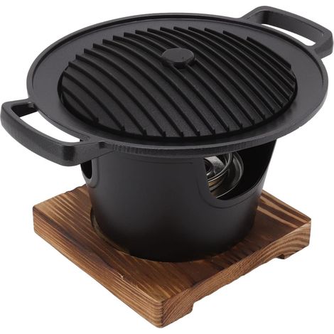 Mini gril hibachi portable en fonte avec grille - Barbecue sans fumée au charbon de bois pour intérieur (1 personne), anti-adhésif et facile à nettoyer (1/5)