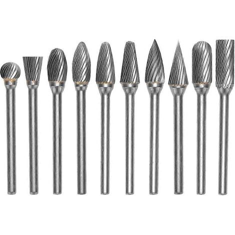 Jeu de 10 limes rotatives en carbure, compatibles avec les outils rotatifs, diamètre de la tige : 3 mm, diamètre de coupe : 6 mm (1/5)