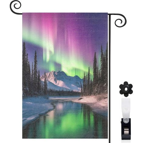 Drapeau de jardin Bienvenue en tissu résistant 45 x 30 cm lavable jardin et cour (1/5)