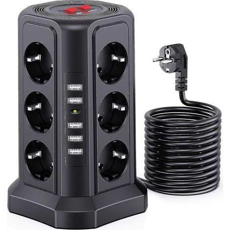 Multiprise à 12 prises avec 5 prises multifonctions USB et protection contre les surtensions. (1/5)