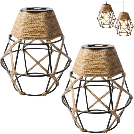 Textile Cable Cage Lampshade:2pcs Black Vintage Metal Shade E27 Socket Vintage Industrial Boho Pendant Light for Hotel Cafe Bar Hallway Bedside Lamp (Bulb No (1/5)