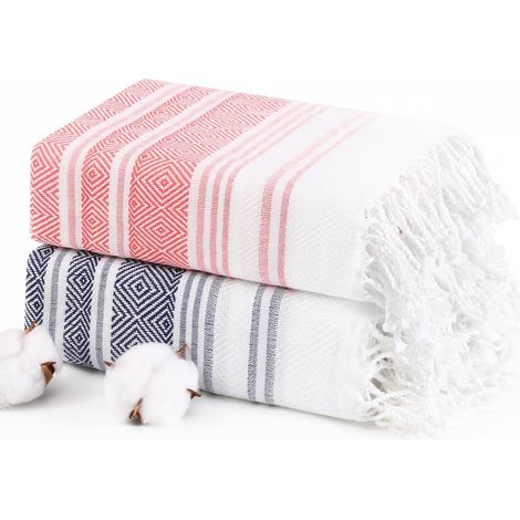 2er-Pack extra große türkische Strandtücher aus Baumwolle (74 x 38 Zoll), sandfrei, schnelltrocknend, ideal zum Schwimmen, Baden, Campen, für Reisen und Kreuzfahrten. Schwarz/Rot.