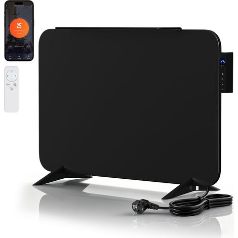 TolleTour Riscaldatore a infrarossi 450W nero, WiFi con termostato e telecomando, a parete o con piedini, portasciugamani (1/5)
