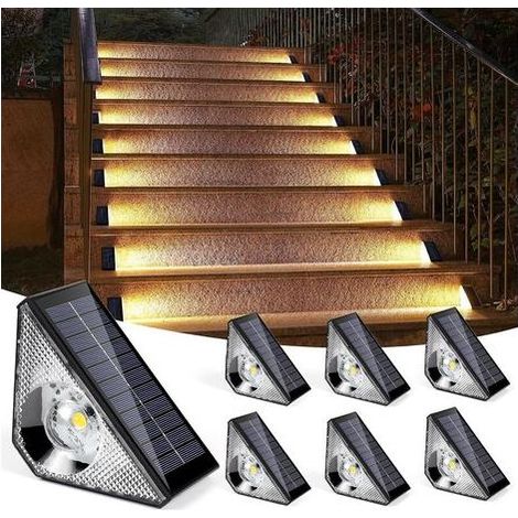 Lampe solaire extérieure détecteur de mouvement (4 pièces) – 3000 K – Éclairage d'escaliers pour chemins – LED solaire extérieure IP65 pour jardin, patio, garage, marches, escaliers (1/5)