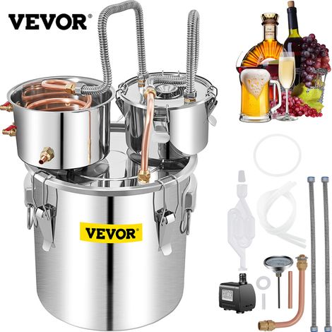 VEVOR Distillateur Alambic 50 L Chaudiere a Spiritueux Acier Inoxydable 6,92 kg Kit de Pot de Brassage Φ40 x 40 cm Refroidissement Rapide avec Pompe a Eau deEconomie deEnergie pour Fermentation deEau
