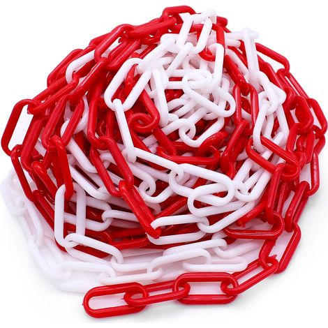 10 m Chaîne de Délimitation en Chaine Plastique Rouge Blanc de 6 mm D'épaisseur, Chaîne en plastique pour Verrouiller les Surfaces, Bien Visible, Stable et Maniable (1/5)