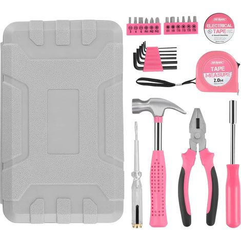 Coffret à outils pour femmes, petit coffret d'outils de base pour la maison et le bureau, 24 pièces (noir et rose)