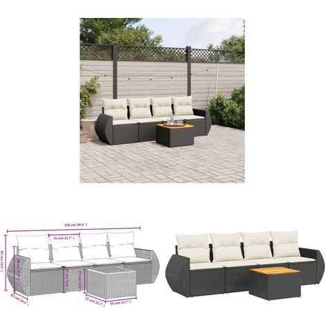Salon de jardin 5 pcs avec coussins noir résine tressée - Ensemble Salon De Jardin - Meuble Extérieur - Résine Tressée - Rotin Synthétique - Acacia - Home & Living (1/3)