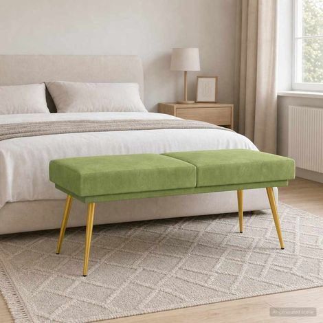 Banc à double niveau en velours vert clair 120 x 45 x 46 cm, assise rembourrée - PANGIVO (1/5)