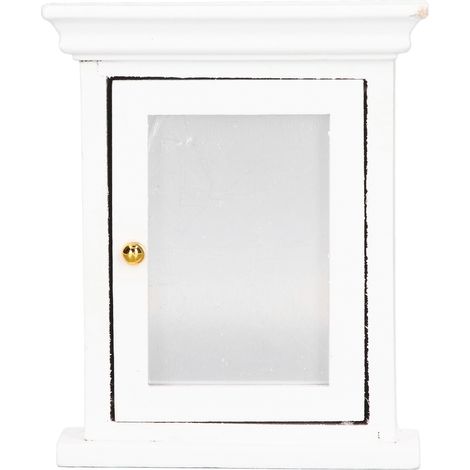 Armoire de Salle de Bain Blanche avec Miroir pour Maison de Poupée 1:12, Meuble Miniature Moderne et Élégant (1/5)