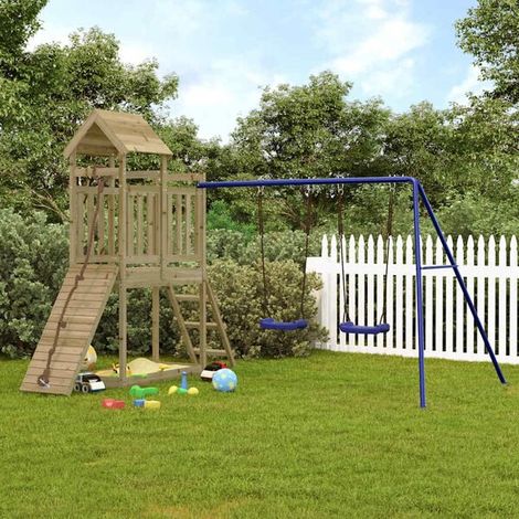 Jeu extérieur enfant : Maisonnette de jeu avec mur d'escalade bois de pin imprégné jeu extérieur enfant, aire de jeu jardin, balançoire enfant , pour jardin, usage domestique , enfant 3-8 ans (1/5)