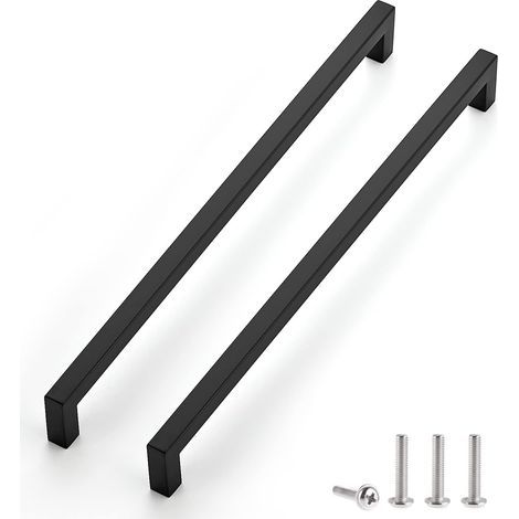 Juego de 2 tiradores negros para armarios – Distancia entre centros: 288 mm – Acero inoxidable – Fácil instalación en armarios de cocina (1/5)