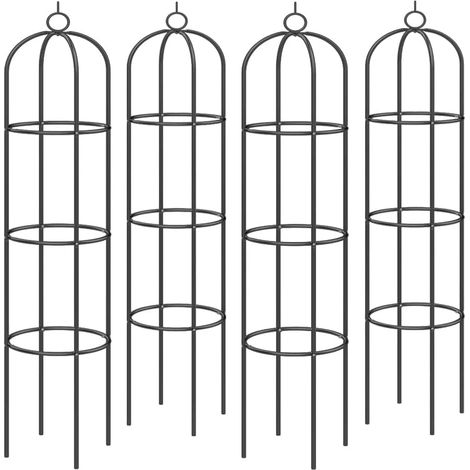 Lot de 4 obélisques de jardin 200 cm Ø40 cm, tuteur pour plantes grimpantes en métal thermolaqué noir, résistant aux intempéries, support floral à monter soi-même (1/4)