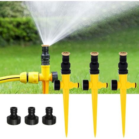 3 Pièces Arroseur de Jardin, Arroseur Automatique 360° Rotatif, Arrosage Pelouse Réglable Pulvérisateur d'eau Système d'Arrosage pour Jardin Pelouse Plantes Légumes Fleurs Cour Pastorale (Jaun (1/5)