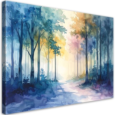 Impresión de Imagen, Bosque brumoso Paisaje en acuarela Naturaleza, 120x80 (1/5)