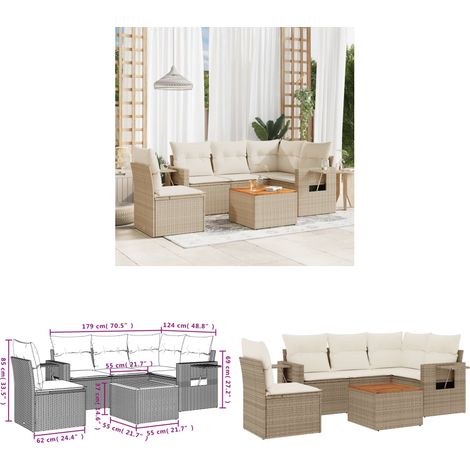 6-tlg. Garten-Sofagarnitur mit Kissen Beige Poly Rattan - Gartenmöbel Set - PE-Rattan Möbel - Outdoor Lounge - Esszimmergarnitur - Balkonmöbel - Home & Living (1/3)