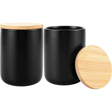 2 Stück Keramik Vorratsdose Schwarz 800ml mit Deckel Kaffee Zucker Tee (1/5)