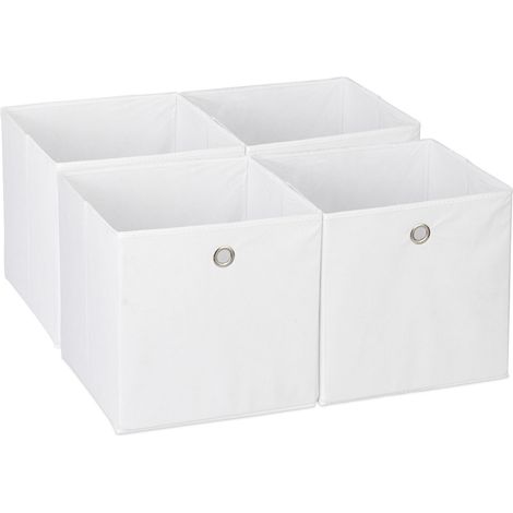 Relaxdays Scatola Portaoggetti, Set 4 Box Cubo da Scaffale, HLP 30 x 30 x 30 cm, Portagiochi Pieghevole, Stoffa, Bianco