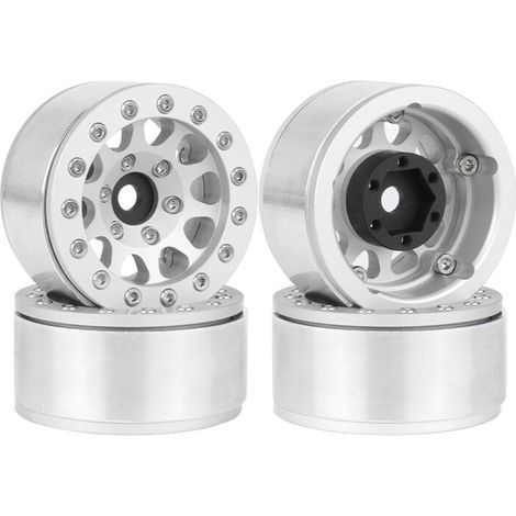 Silver Edge 4 piezas de ruedas metálicas de 1,55 pulgadas para coches de radiocontrol Axial SCX10 TRX4 TRX6 D90 1/10