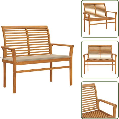 Cuscino da giardino - vidaXL Panca da Giardino con Cuscino Beige 112 cm in Legno di Teak - Panca da giardino in teak