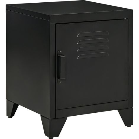 Nachttisch, Nachtschrank, Schlafzimmer, Beistelltisch mit verstellbarem Regal, Tür, Nachtkommode, Metall, Schwarz, 50 x 40 x 47,5 cm