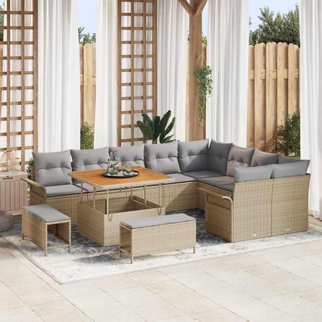 Salon de Jardin Modulable en Résine Tressée et Acier avec Rangement Beige et Gris Clair 12 pièces - PANGIVO (1/5)