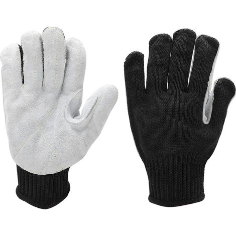 Gants de protection paire grade 5 anti-coupure, fibre polyéthylène et cuir, pour atelier sécurité. (1/5)
