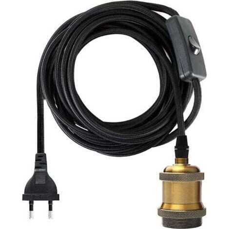 Douille E27 avec Interrupteur, Fil électrique en Tissu de Câble de 1.2 mètres pour Douille Ampoule/ Edison retro suspension Luminair/ Lampe Créative, Adaptateur de Lampe Vintage Laiton (1/4)