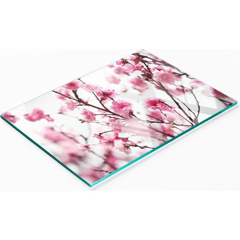 Planche décorative multifonctionnelle de cuisine en verre trempé, motif fleur de prunier, 80 x 52 cm (1/5)