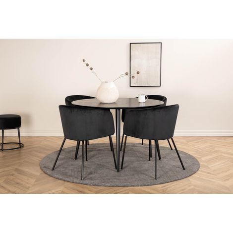 DippØ115BLBL Essgruppe Esstisch schwarz und 4 Berit Esszimmerstühle Velour schwarz.