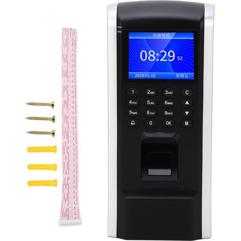 Machine tout-en-un M12 de contrôle d'accès et de pointage par empreinte digitale avec écran, mot de passe biométrique, lecteur de cartes, ouverture de porte. (1/5)