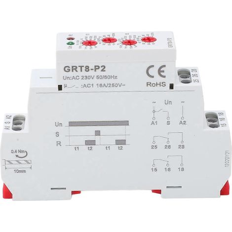 Industrielles elektronisches Impulszeitrelais für Schienenmontage, 230 V, mit Anzeige