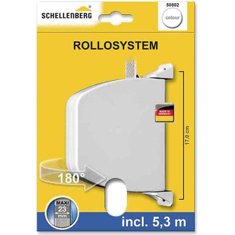 Recogedor exterior abatible giratorio 180° con 5,3 m de cinta, 34 x 188 x 156 mm blanco