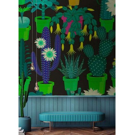 Papier peint panoramique floral pour cuisine Tapisserie panoramique moderne à motif plantes Papier peint panoramique cactus (1/3)