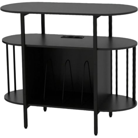 COSTWAY Meuble Platine Vinyle LED avec Prise (Noir)