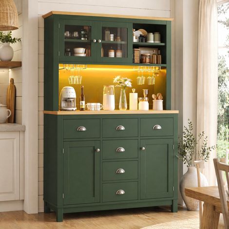 Aparador Buffet (104x40x180 cm), con LED controlada por app, gran capacidad, MDF, verde (1/5)