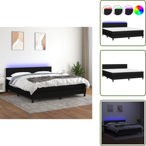 Sommier à lattes de lit avec matelas LED Noir 160x200 cm Tissu - Sommier Tapissier - Lit Avec Led - Matelas À Ressorts Ensachés - Têted Lit Ajustable - Éclairage LED