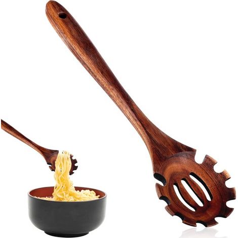 Allecto Plus，Cuchara de madera para espaguetis de 30 cm，Pinzas de madera para fideos con orificio para colgar，Aptas para lavavajillas (1/5)