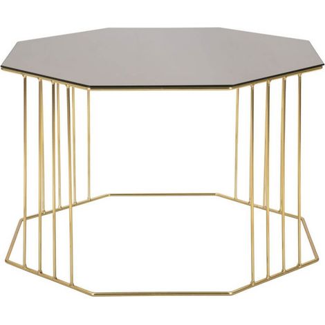 Tavolino in metallo dorato, piano in vetro fumè 70x70x45cm Octagonal (1/5)