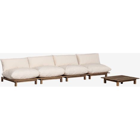Ensemble de salon avec canapé modulaire inclinable 4 pièces et table basse en bois d'acacia Brina SKLUM Beige Crème (1/5)