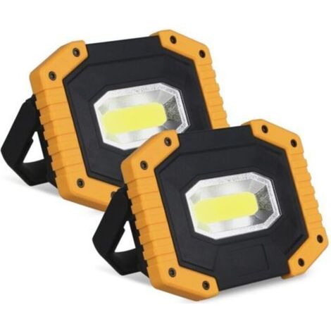 Projecteur LED rechargeable de 30 W (2000 lm), 4 batteries intégrées, 3 modes d’éclairage, portable avec port USB – Lot de 2 pour chantiers, ateliers, garages, camping et espaces extérieurs