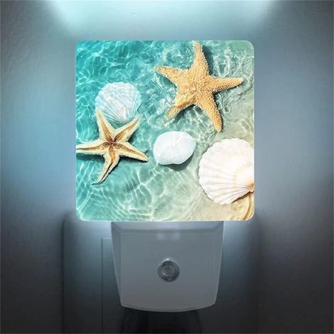 Veilleuse côtière étoiles de mer et coquillages, lampe de nuit à détecteur automatique sur le thème de l'océan, idéale pour la chambre, la salle de bain ou le couloir. (1/5)