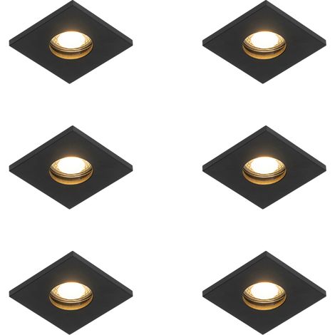 Set of 6 Modern Bathroom Recessed Spotlights Black - Doku